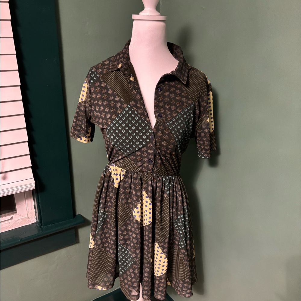 Urban Outfitters Patterned Mini Dress - Green and Yellow